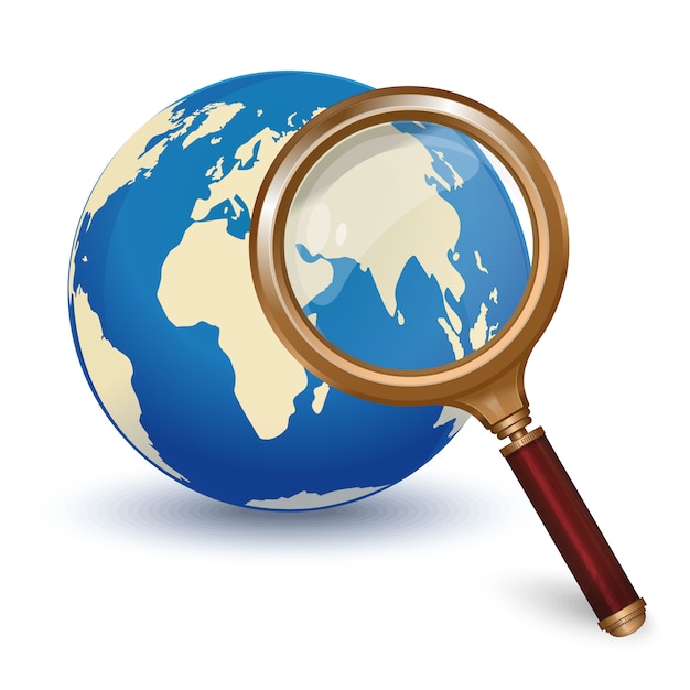 Global search. Globe and magnifying glass. Concept design. 