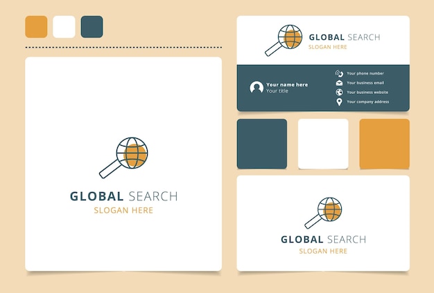 Global search logo design with editable slogan Business card and branding book template