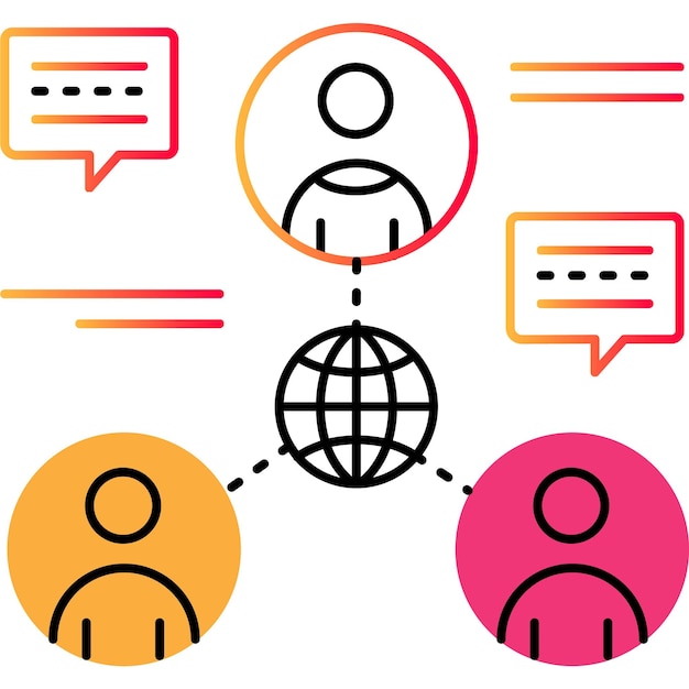 Global social network outline icon vector people