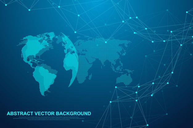 Global structure networking and data connection concept. Social network communication in the global computer networks. Internet technology. Business. Science. Vector illustration