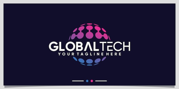 Global technology logo design template with modern style concept Premium Vector