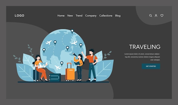 Global travel concept family prepares for a journey around the world planning routes and