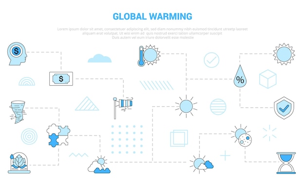 Global warming concept with icon set template banner with modern blue color style