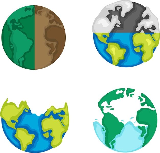 Global Warming Earth Effect Vector Illustration Collection