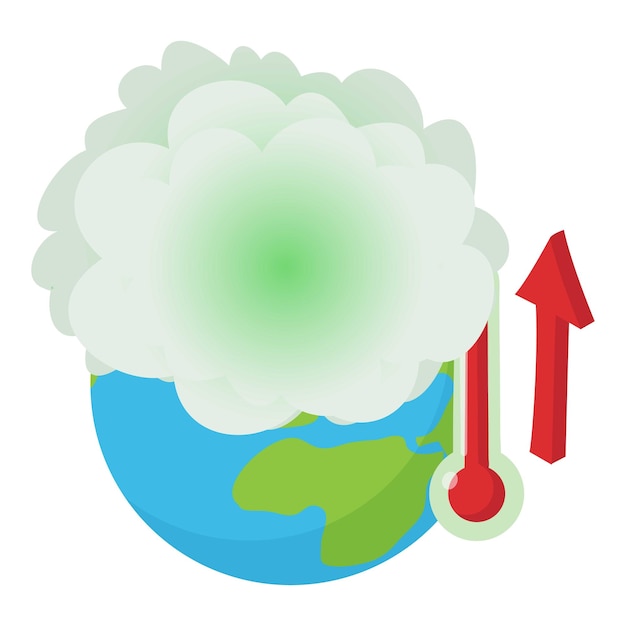 Vector global warming icon isometric vector vapor cloud over planet and thermometer climate change environmental pollution