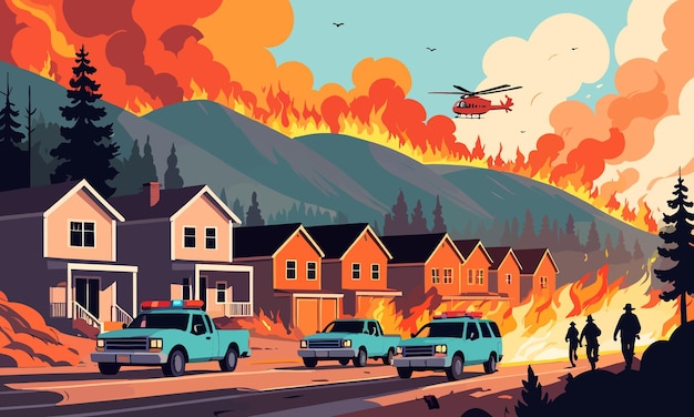 Vector global warminginduced wildfires in 2d flat vector illustration