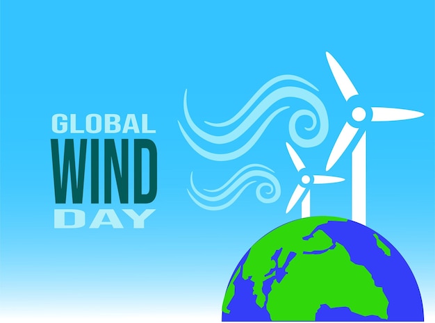 global wind day poster earth and wind turbines with blue sky Vector illustration