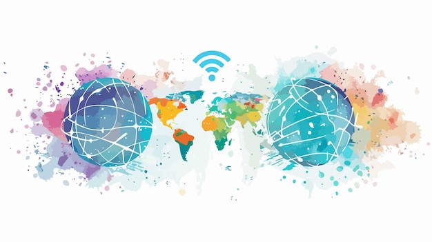 Global Wireless Connection Mixed Media Handdrawn Vector