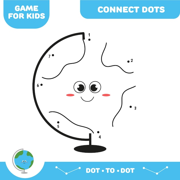 Globe character Connect dots for kids Dot to dot educational game Activity worksheet Vector