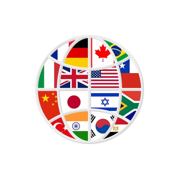 globe countries flags in flat style vector illustration