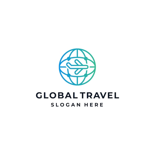 Globe Global World with Plane AirPlane Logo Design Inspiration