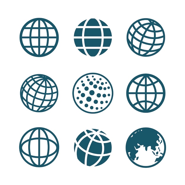 Globe grid line icons set, geography earth globe planet vector illustration