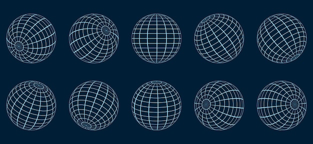 Globe Grid Sphere Set 3D Wire Global Earth Latitude Longitude Geometric Grid Globe Round Grid