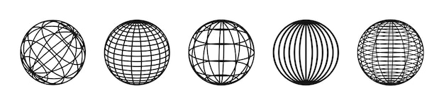 Globe grid spheres Globes set Geometric globe shapes