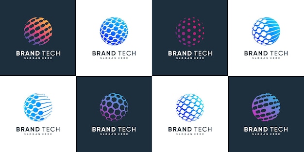 Globe logo collection with technology concept Premium Vector part 3