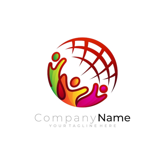 Globe logo with people care design vector 3d logos