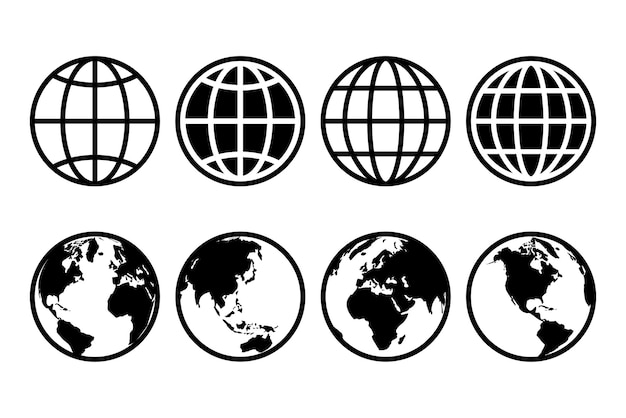 Globe silhouette world icon collection isolated on white background