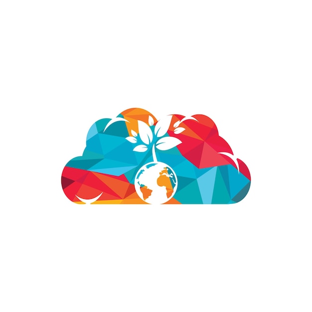 Globe tree with cloud vector logo design template