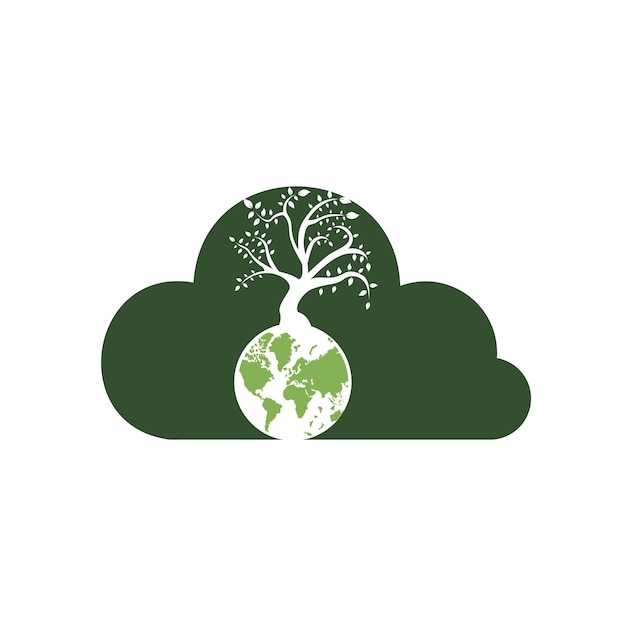 Globe tree with cloud vector logo design template