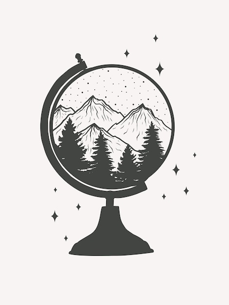 The globe with forest and mountains