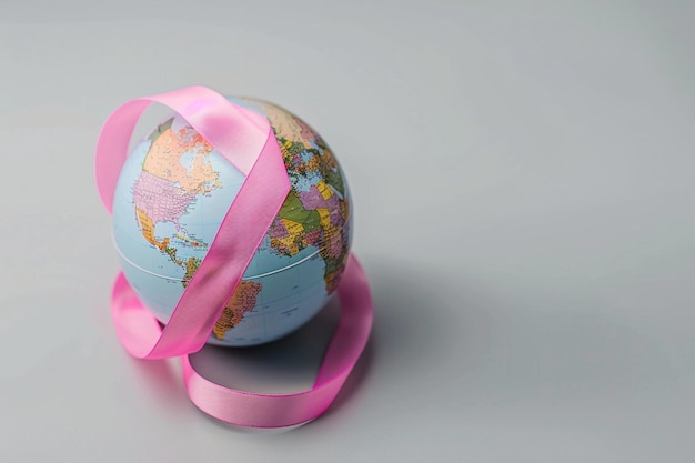 Vector a globe with a pink ribbon tied around it and a pink ribbon tied around it