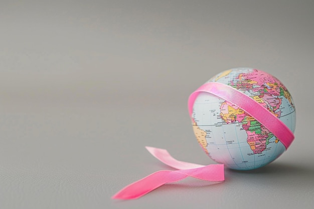 Vector a globe with a pink ribbon tied around it