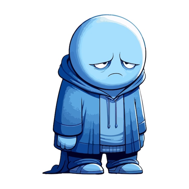 Gloomy Blue Character Monday Blues Vector Illustration