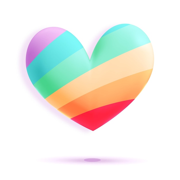 Glossy 3d vector realistic lgbt rainbow heart shape design icon Gay pride pride month transgender