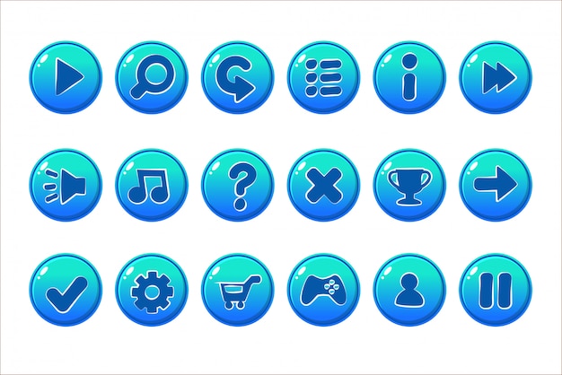  glossy blue Buttons for all kinds of Casual, Cartoons elements for games assets