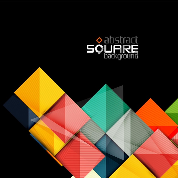 Glossy color squares on black Geometric abstract background