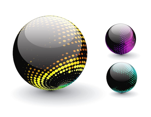 Glossy Colorful Abstract Halftone Sphere Design with Different Different Patterns