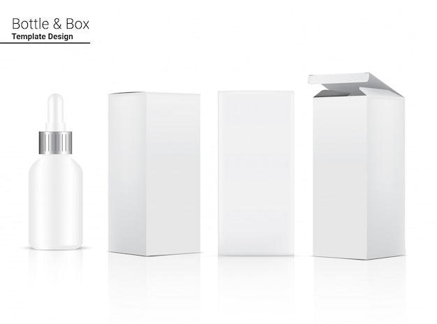 Glossy Dropper Bottle   Realistic Cosmetic and 3 Dimensional Box for Whitening Skincare and Aging anti-wrinkle merchandise   Illustration. Health Care and Medical.