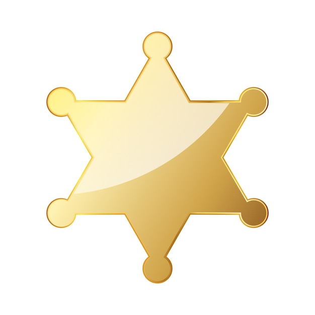 Glossy golden sheriff star, isolated on white background. Vector illustration. Blank sheriff star icon