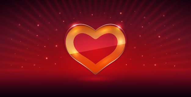 Glossy Heart on Red Glowing Background