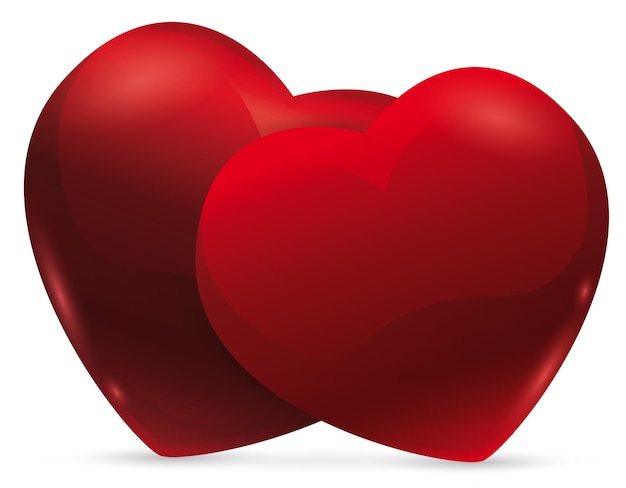 Glossy red hearts inclined one in front of other symbolizing love and support