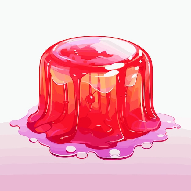 Glossy Red Jelly Dessert with Dripping Syrup Illustration