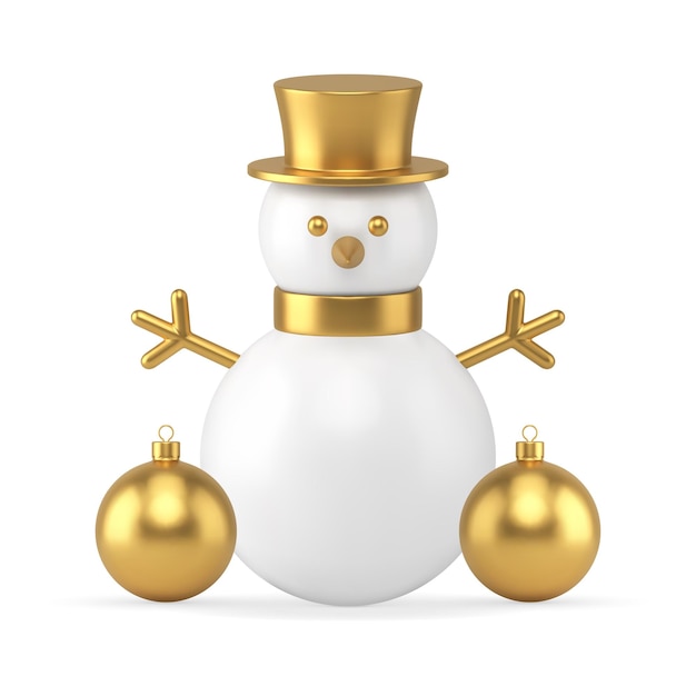 Glossy snowman ball toy Christmas holiday design festive composition realistic 3d icon vector