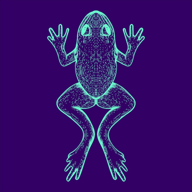 Vector glow color frog line art