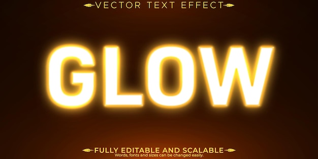 Vector glow editable text effect editable light and bright text style