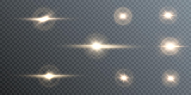 Glow of gold stars of light on a transparent background. Blurred light vector collection.