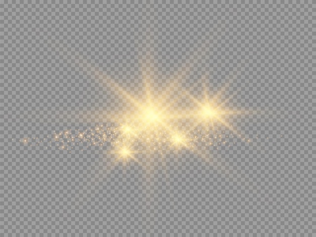 Glow golden light spark set on transparent background Blur vector sparkles design collection