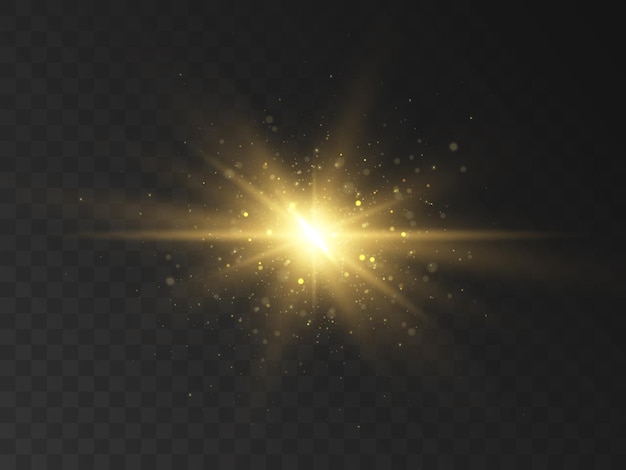 Glow of golden sparks of light on a transparent background Blurred vector collection of stars Sun