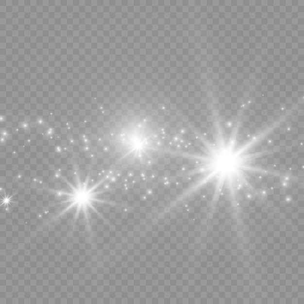 Glow isolated white transparent light effect set, lens flare, explosion, glitter, line, sun flash, spark and stars. Abstract special effect element design. Shine ray with lightning