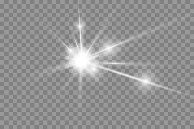 Glow isolated white transparent light effect set, lens flare, explosion, glitter, line, sun flash, spark and stars. Abstract special effect element design. Shine ray with lightning