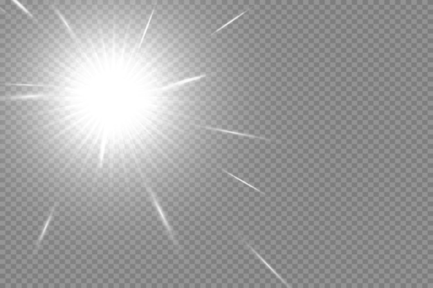 Glow isolated white transparent light effect set, lens flare, explosion, glitter, line, sun flash, spark and stars. abstract special effect element design. shine ray with lightning