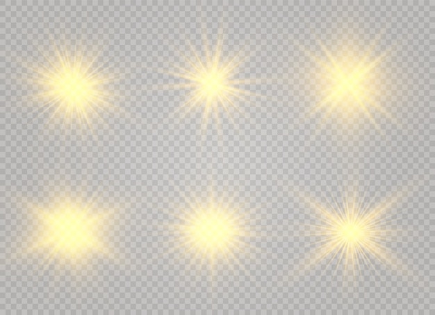 Glow light effect. Bright sun. Glowing light explode on transparent background.