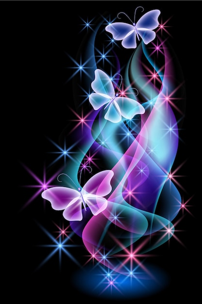 Glowing background with smoke and butterflies