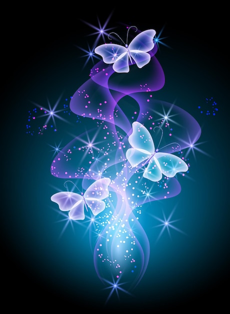 Glowing background with smoke and butterfly