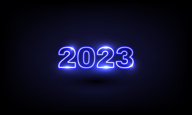 Glowing blue neon light 2023 character on the night new year concept vector illustration