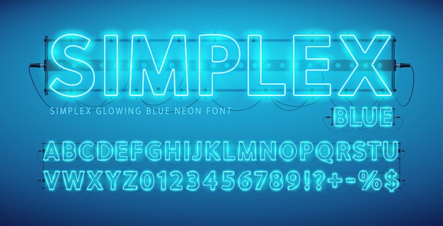 Glowing Blue Neon Simplex Font